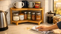 Turn a cluttered worktop corner into smart kitchen storage with a bamboo corner organiser