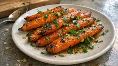 Honey-roasted carrots with thyme and parsley – a simple traybake side with a glossy glaze