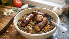 Sausages and lentils: a cosy one-pot dinner with rich, savoury flavour