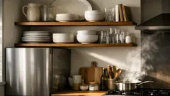 How to style open kitchen shelves so they stay tidy in real life