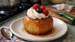 Grand-mère-style Baba au Rhum – light sponge, warm rum syrup, vanilla Chantilly